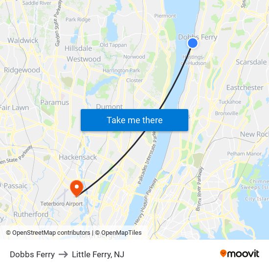 Dobbs Ferry to Little Ferry, NJ map