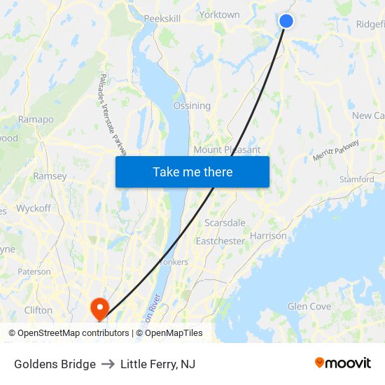 Goldens Bridge to Little Ferry, NJ map