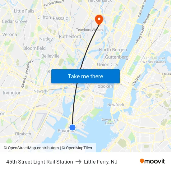 45th Street Light Rail Station to Little Ferry, NJ map