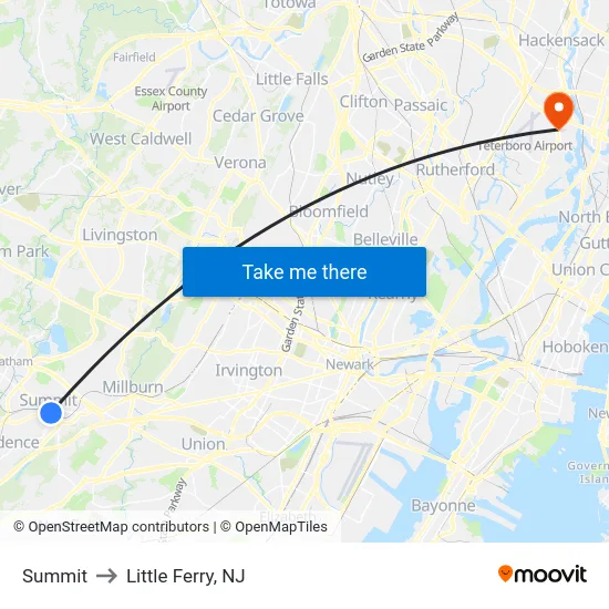 Summit to Little Ferry, NJ map