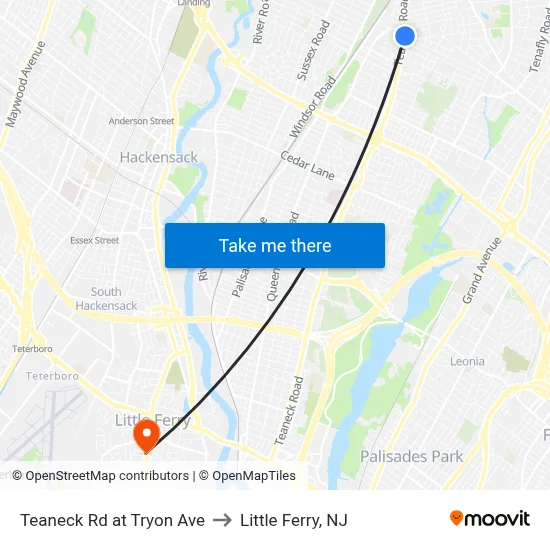 Teaneck Rd at Tryon Ave to Little Ferry, NJ map