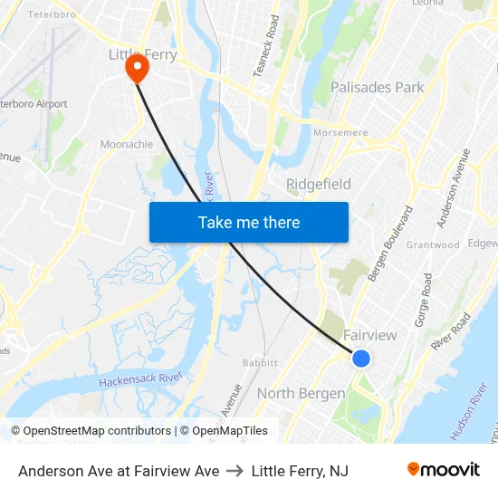 Anderson Ave at Fairview Ave to Little Ferry, NJ map