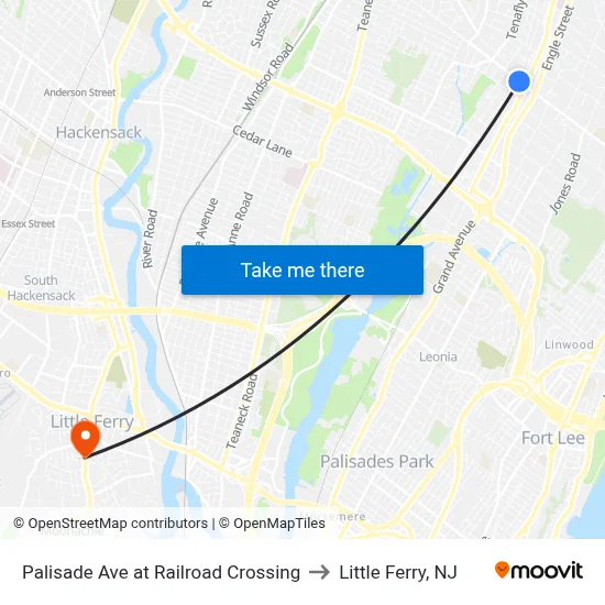 Palisade Ave at Railroad Crossing to Little Ferry, NJ map