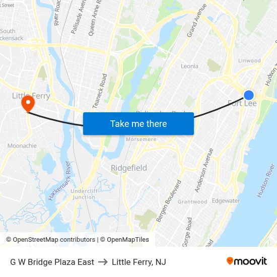 G W Bridge Plaza East to Little Ferry, NJ map
