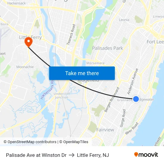 Palisade Ave at Winston Dr to Little Ferry, NJ map