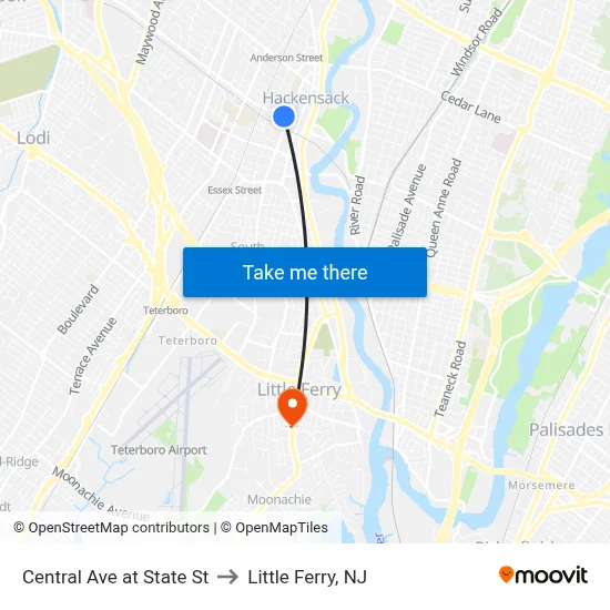 Central Ave at State St to Little Ferry, NJ map
