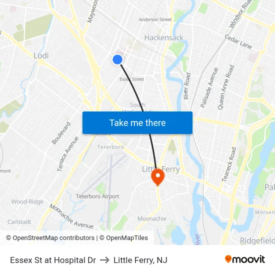 Essex St at Hospital Dr to Little Ferry, NJ map