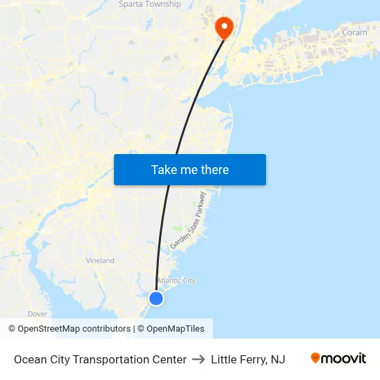 Ocean City Transportation Center to Little Ferry, NJ map