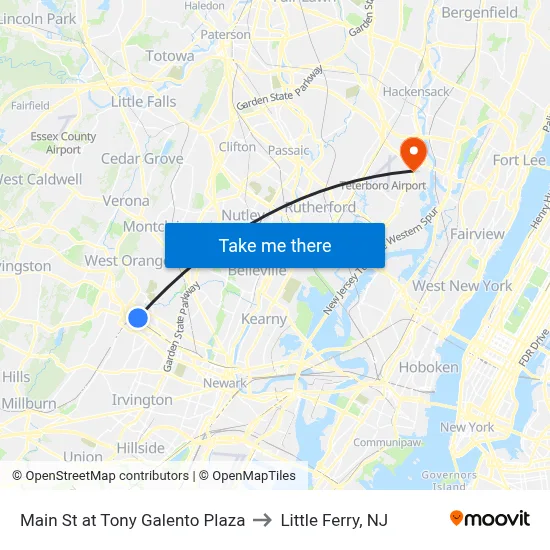 Main St at Tony Galento Plaza to Little Ferry, NJ map