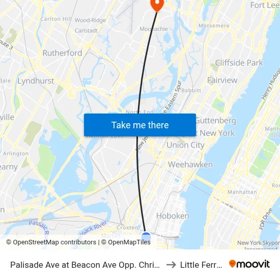Palisade Ave at Beacon Ave Opp. Christ Hospital to Little Ferry, NJ map