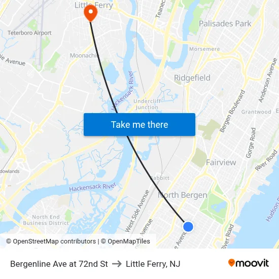 Bergenline Ave at 72nd St to Little Ferry, NJ map