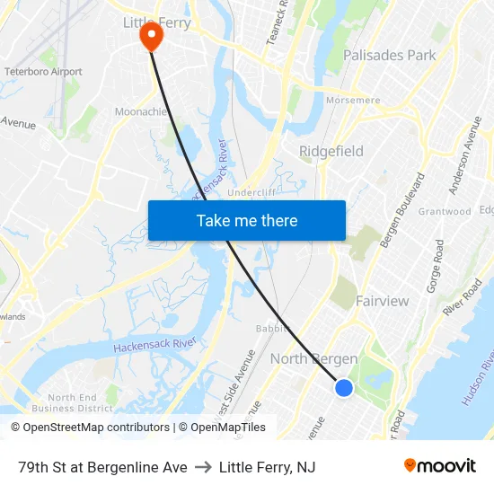 79th St at Bergenline Ave to Little Ferry, NJ map