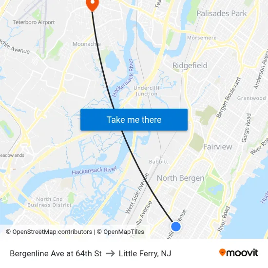 Bergenline Ave at 64th St to Little Ferry, NJ map