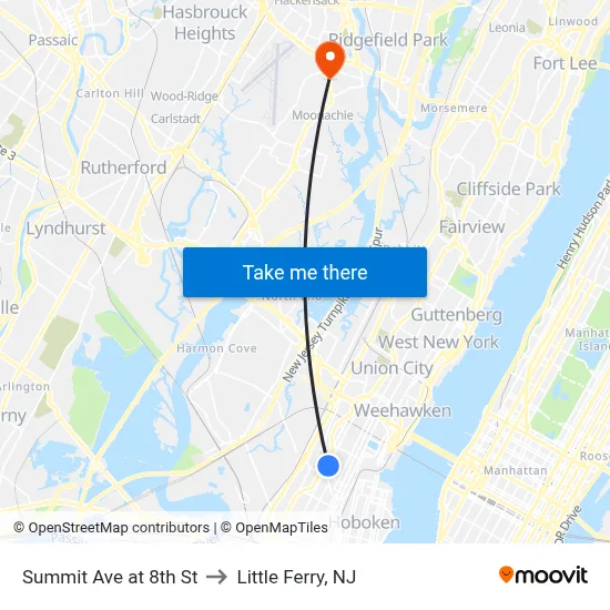 Summit Ave at 8th St to Little Ferry, NJ map