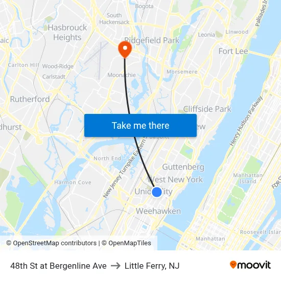 48th St at Bergenline Ave to Little Ferry, NJ map