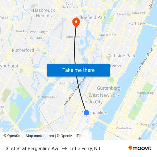 31st St at Bergenline Ave to Little Ferry, NJ map