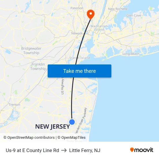 Us-9 at E County Line Rd to Little Ferry, NJ map