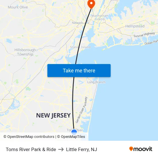 Toms River Park & Ride to Little Ferry, NJ map