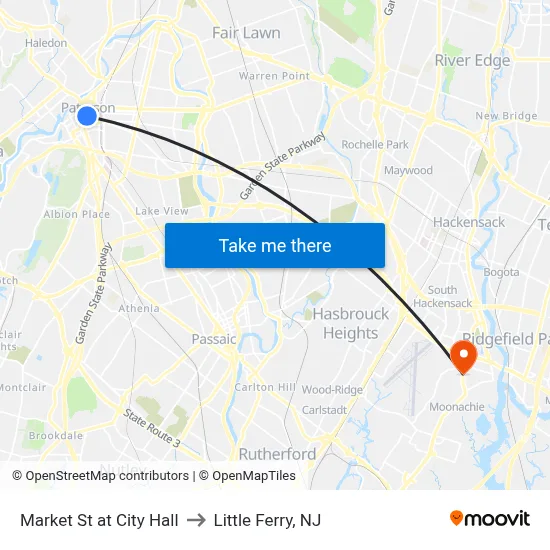 Market St at City Hall to Little Ferry, NJ map