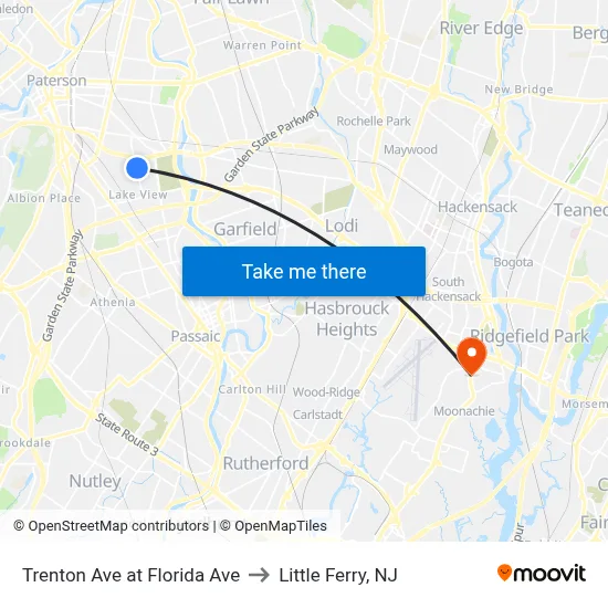 Trenton Ave at Florida Ave to Little Ferry, NJ map