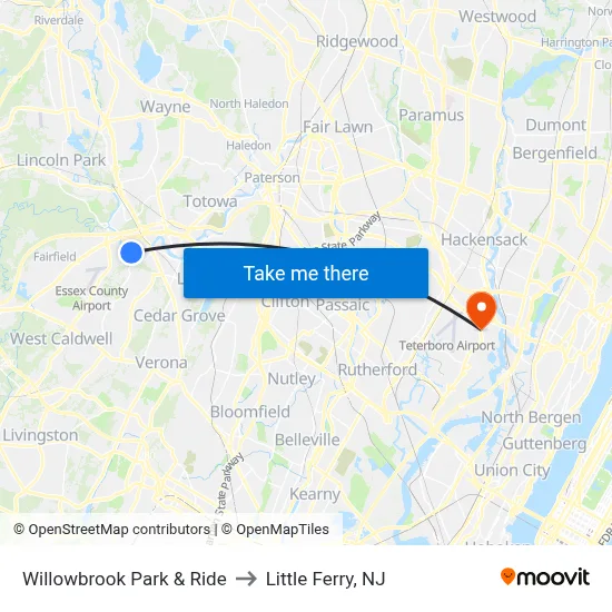 Willowbrook Park & Ride to Little Ferry, NJ map