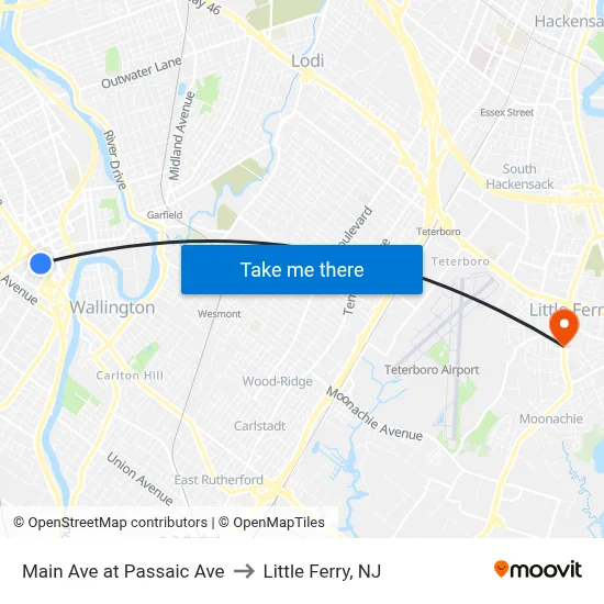 Main Ave at Passaic Ave to Little Ferry, NJ map