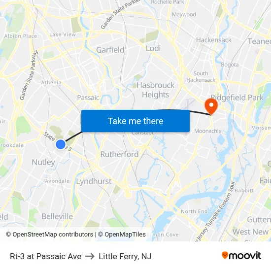Rt-3 at Passaic Ave to Little Ferry, NJ map