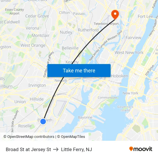 Broad St at Jersey St to Little Ferry, NJ map