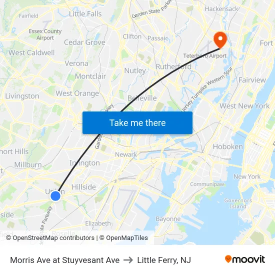 Morris Ave at Stuyvesant Ave to Little Ferry, NJ map