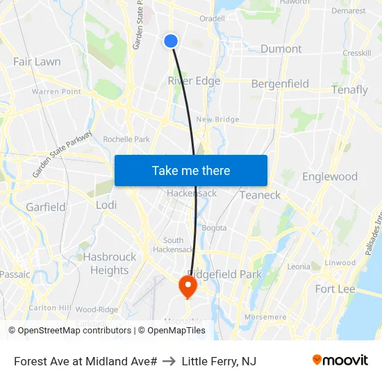 Forest Ave at Midland Ave# to Little Ferry, NJ map