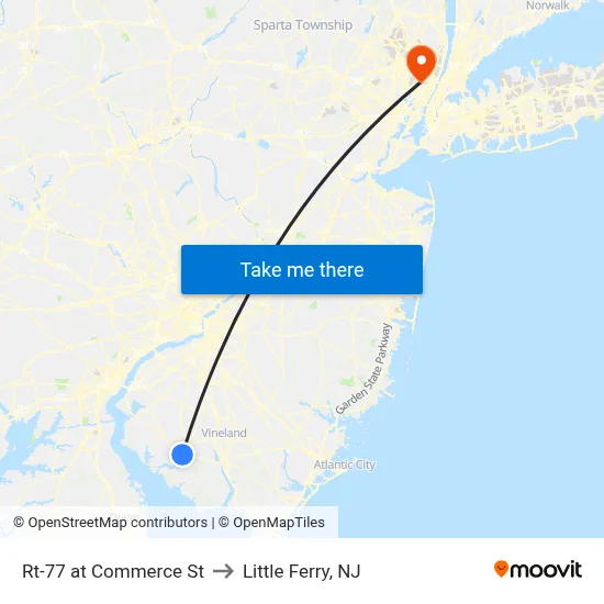 Rt-77 at Commerce St to Little Ferry, NJ map