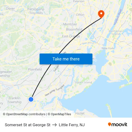 Somerset St at George St to Little Ferry, NJ map