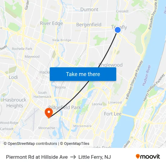Piermont Rd at Hillside Ave to Little Ferry, NJ map