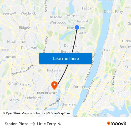 Station Plaza to Little Ferry, NJ map