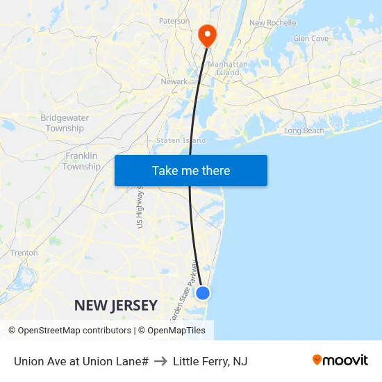 Union Ave at Union Lane# to Little Ferry, NJ map