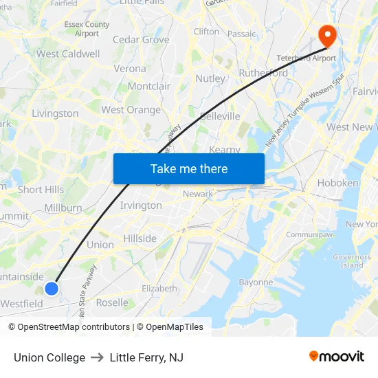 Union College to Little Ferry, NJ map