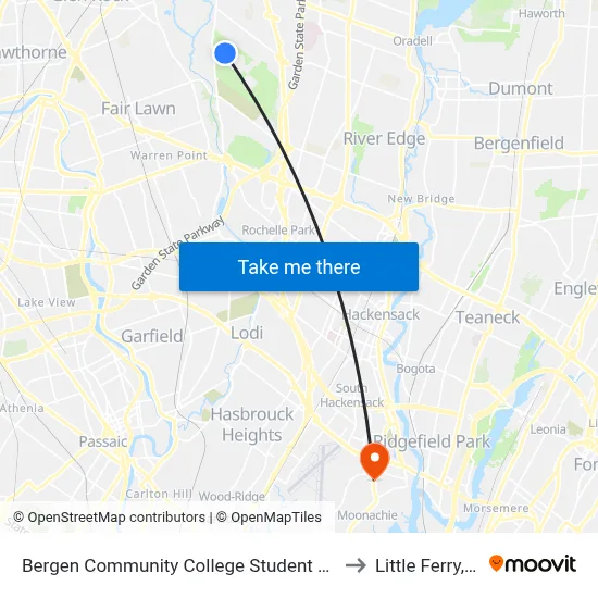 Bergen Community College Student Center to Little Ferry, NJ map