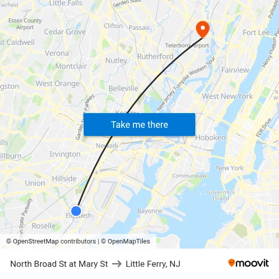 North Broad St at Mary St to Little Ferry, NJ map