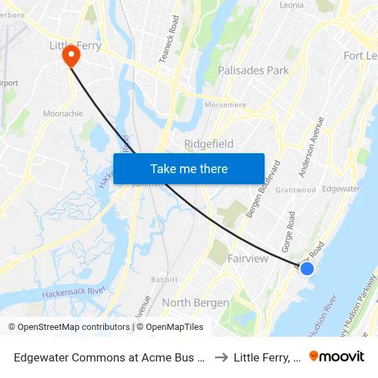 Edgewater Commons at Acme Bus Stop to Little Ferry, NJ map
