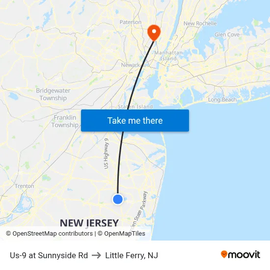 Us-9 at Sunnyside Rd to Little Ferry, NJ map