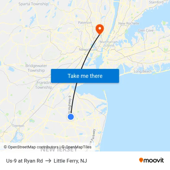 Us-9 at Ryan Rd to Little Ferry, NJ map