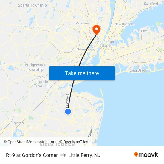 Rt-9 at Gordon's Corner to Little Ferry, NJ map