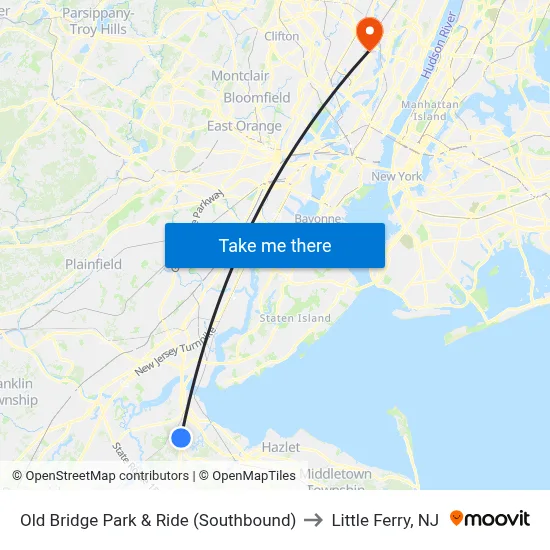Old Bridge Park & Ride (Southbound) to Little Ferry, NJ map