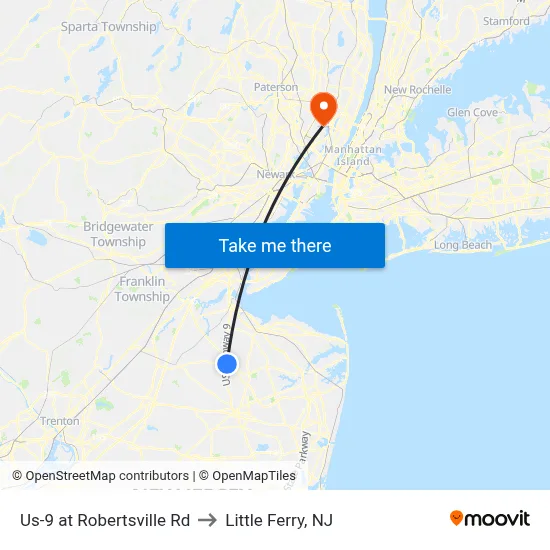 Us-9 at Robertsville Rd to Little Ferry, NJ map