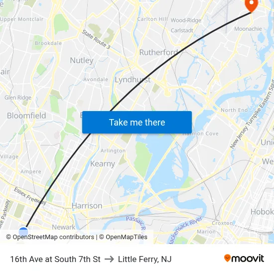 16th Ave at South 7th St to Little Ferry, NJ map