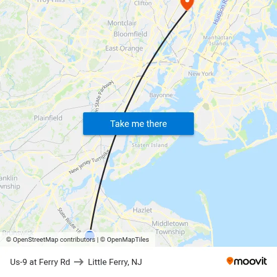 Us-9 at Ferry Rd to Little Ferry, NJ map
