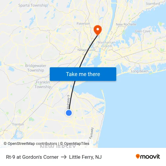 Rt-9 at Gordon's Corner to Little Ferry, NJ map