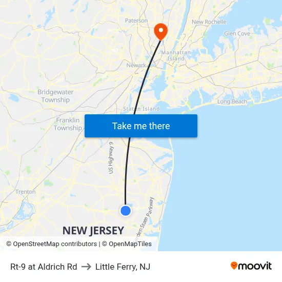Rt-9 at Aldrich Rd to Little Ferry, NJ map