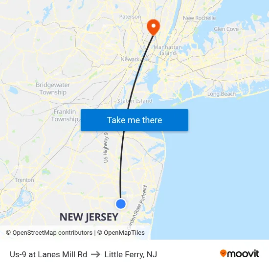 Us-9 at Lanes Mill Rd to Little Ferry, NJ map