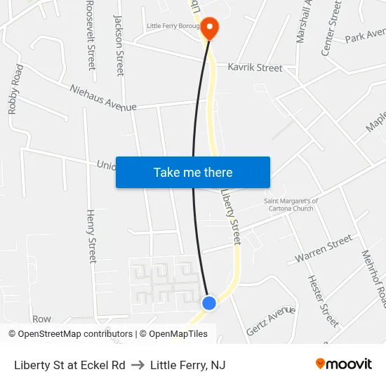 Liberty St at Eckel Rd to Little Ferry, NJ map